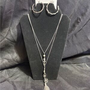 Park Lane Silver Layered Charm Necklace and Chantel Earrings Set